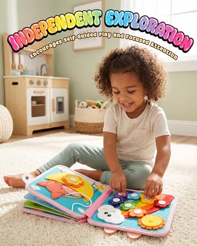 Image of Montessori Busy Book, 8-Page Sensory Activity Toy, Rabbit | 8 sensory pages, Fine motor and dressing practice, Portable travel toy, Birthday gift for boys and girls