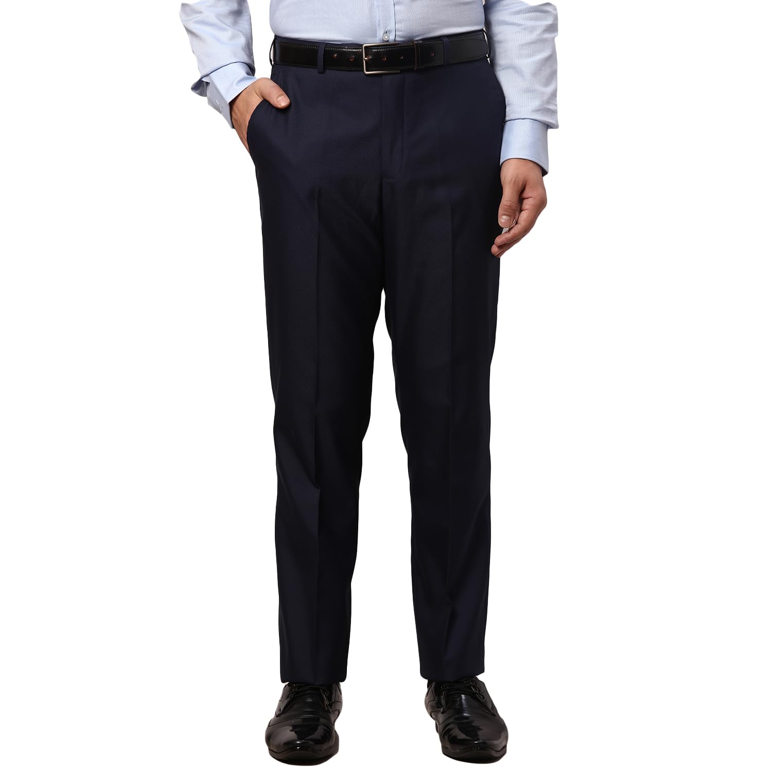 park avenue Men's Polyviscose Blend Structure Pattern Smart Fit Flat Front Formal Trouser-picture-10