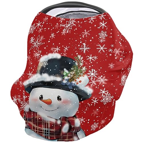 Nursing Cover for Breastfeeding Scarf, Merry Christmas Snowflakes Snowman Red Baby Car Covers Super Soft Multi Use for Canopy Shopping Cart Cover Blanket Stroller Cover