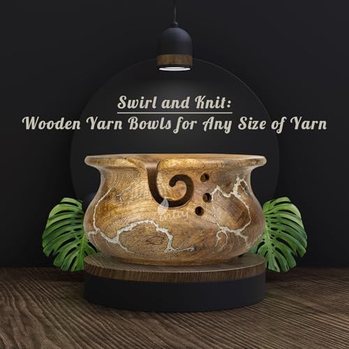 Image of INTAJ Wooden Yarn Bowl for Knitting and Crochet, 7 Inch No-Snag Holder