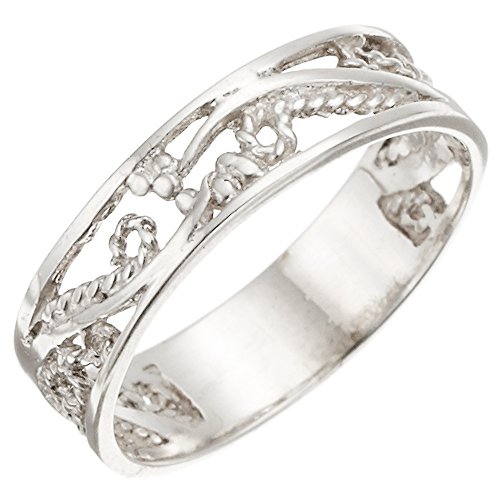 アクセサリーショップピエナ シルバー925 リング スタンダード ピンキー 透かし柄 ボールライン エレガント 太め幅 5号