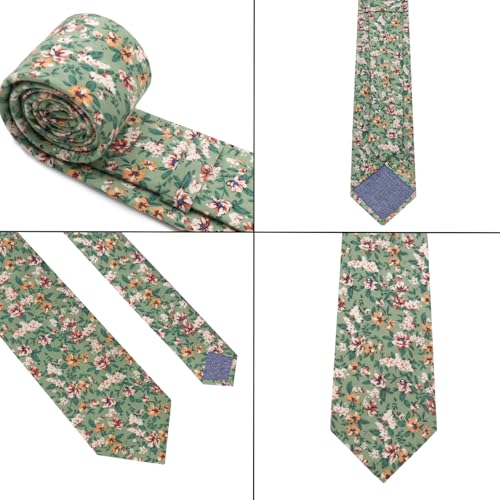 Image of Cotton Floral Ties for Men 2.76 inch Men's Skinny Tie Linen Flower Printed Neck Tie for Wedding Dating Party