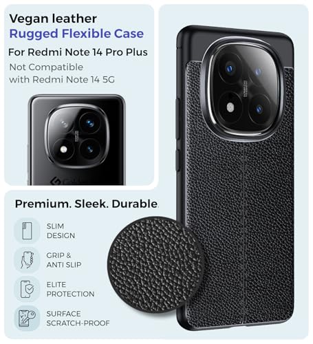 Image of Golden Sand Vegan Leather Textured Back Cover Case Compatible with Redmi Note 14 Pro Plus 5G (Shockproof TPU | Midnight Black)