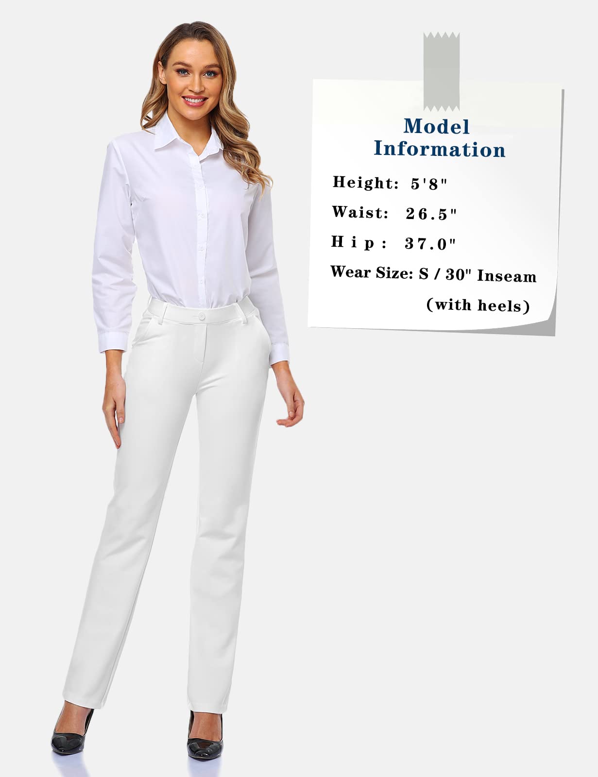 Tapata Modern/Fitted Pantalones de Vestir, Blanco, S/86 cm Tiro para Mujer