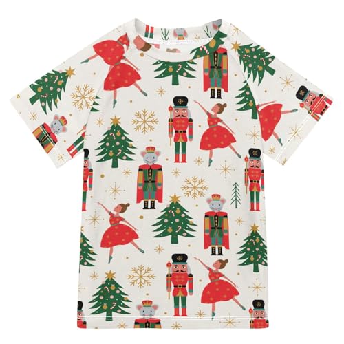 Aflyko Christmas Boys' Swim Shirt Nutcrackers Ballet Xmas Snowflake Rash Guard Beachwear Sun Protection Fishing Hiking Camping Surfing Swimming Toddler Infant Summer Daily T-Shirt, 4T Multicoloured