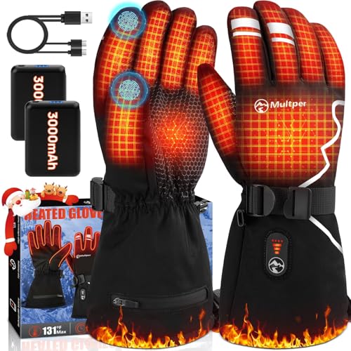 Multper Beheizbare Handschuhe für Herren Damen, Elektrische Beheizte Handschuhe Wärmefunktion mit USB Aufladbare Akku 3000mAhx2,3-Stufigem,wasserdichte Touchscreen für...