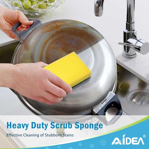 Image of AIDEA Sponges Kitchen, 24 Pack Heavy Duty Dish Sponge, Cleaning Dish Scrubber Sponge for Home and Kitchen, Stink-Free Cleaning Supplies for Pots, Pans