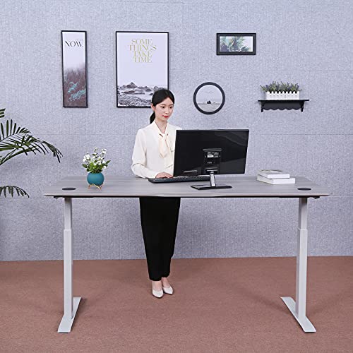 Image of ApexDesk Elite Pro Series 71 inch x 33 inch Electric Height Adjustable Stand up Desk, Sit Stand Home Office Desk, Computer Desk - Curved Grey Top /White Frame
