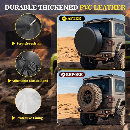 Image of Moonet 24-26 inch Spare Tire Cover Thickening Leather Universal Fit for Jeep, Trailer, RV, SUV, Truck, Tough Tire Wheel Soft Cover (Fits Entire Tire Diameters 24-26 inch)