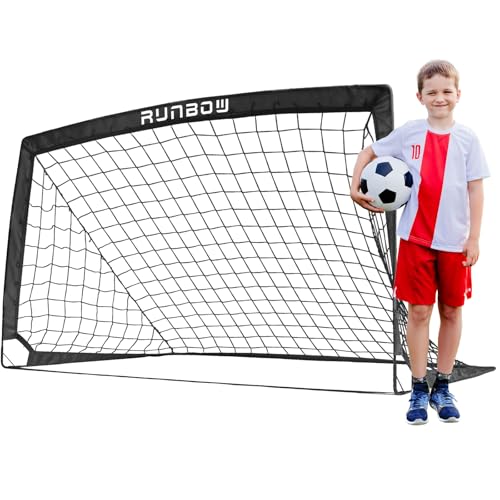 RUNBOW Soccer Goal for Backyard 5x3 FT Portable Folding Soccer Net with Carry Bag for Kids and Adults Indoor/Outdoor Training Practice Use (Black 5x3 FT 1 Pack)
