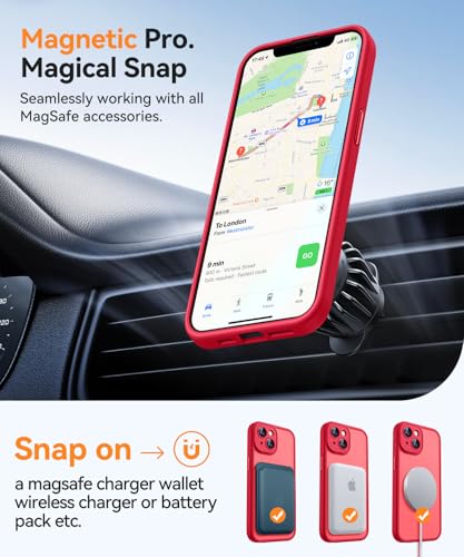 Image of CANSHN Magnetic for iPhone 14 Plus Case, Upgraded [Full Camera Protection] [Compatible with Magsafe] [Translucent Matte] Shockproof Protective Phone Case for iPhone 14 Plus 6.7 inch - Red