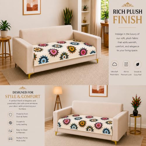 Image of Homerz Premium Printed Quilted Velvet Sofa Slip Cover Protector with Tassels, Sofa Mat, Exact Size, Antislip Cover (Morocco, 3 Seater, Half)