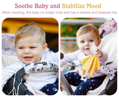 Image of Loveys for Babies, Security Blanket Soft Stuffed Animal Lovey Unisex Lovie Baby Stuff Snuggle Blanket with Tags Teether Bells, Soothing Plush Toys Baby Gift for Newborn, Yellow Unicorn