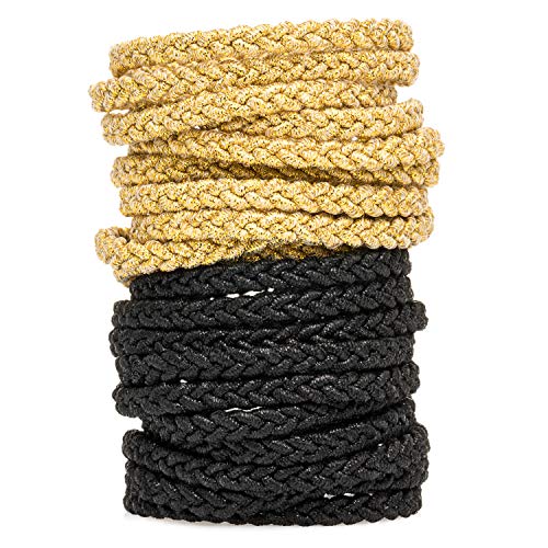 Glitter Hair Ties Braided Hair Tie Braided Hair Ties Braided Ponytail Holders Braided Hair Elastics Glitter Ponytail Holder Thick Hair Elastics - Golden Black 20 Pcs
