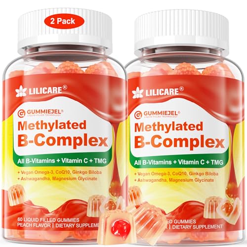 Super Vitamin B Complex Filled Gummies for Women Men, Methylated w/Omega 3