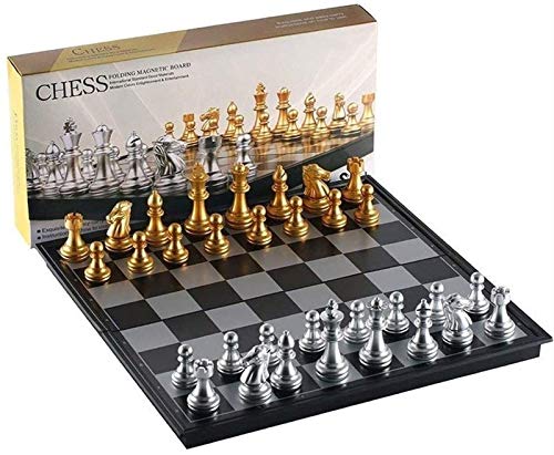 Preisvergleich Produktbild MARHD Schach Schach Schachspiel Silber Gold Figuren Folmagnetisch Faltbares Brett Zeitgenössisches Set Spaß Familie Brettspiele Geschenke Weihnachten Schachspiel