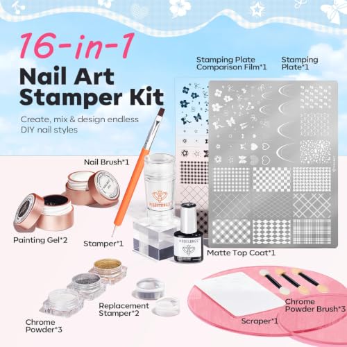 Image of modelones 16 PCS Fall Nail Stamping Plate Set, French Oval Chain Nail Stamping Plate