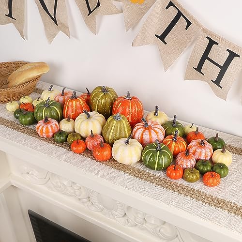winemana 46 Pcs Assorted Size Artificial Pumpkins Fall Decorations, Mixed-Color Foam Pumpkin Autumn Decor, Decorative Faux Pumpkin for Thanksgiving Table Centerpiece Mantle Bowl Wedding Party - Image 3