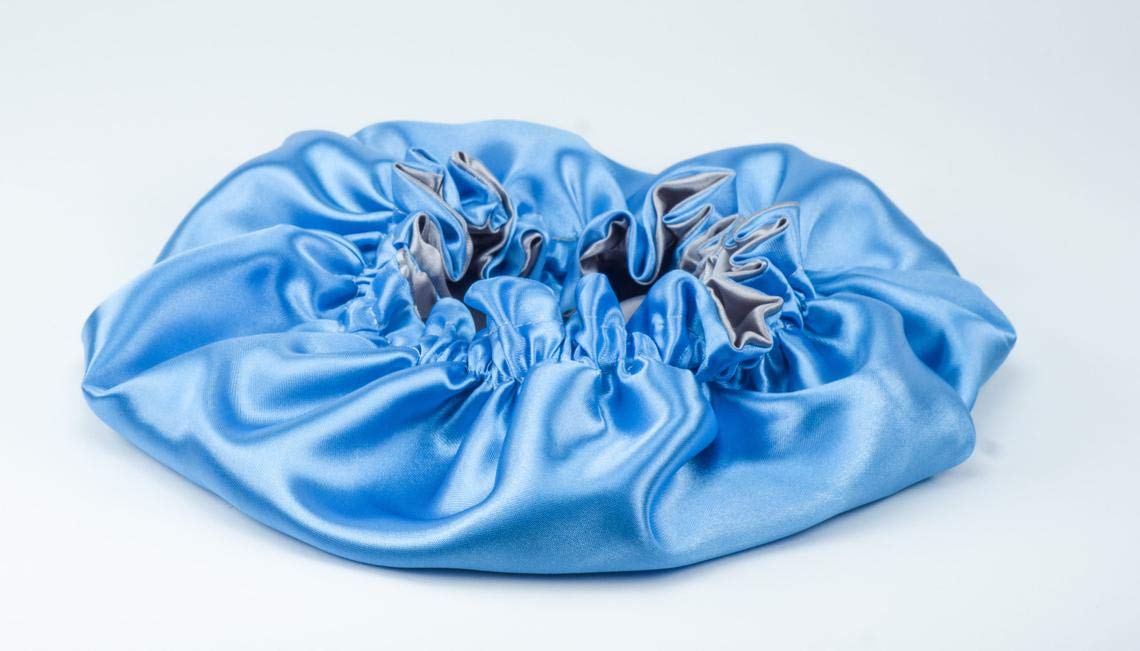 Dehman Handmade Fully Reversible Luxuries Pure Satin Silk Hair Bonnet satin sleep cap Safe For All Hair Types - Most Beneficial Hair care Product Available 2020 (LIGHTBLUE+SILVER) 1