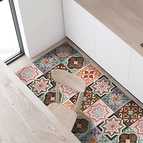 CREARREDA Tapis de Cuisine antidérapant tuiles siciliennes 120x50 cm Tapis de Protection de Sol en Vinyle 100% fabriqué en Italie, avec Encre Non Toxique,...