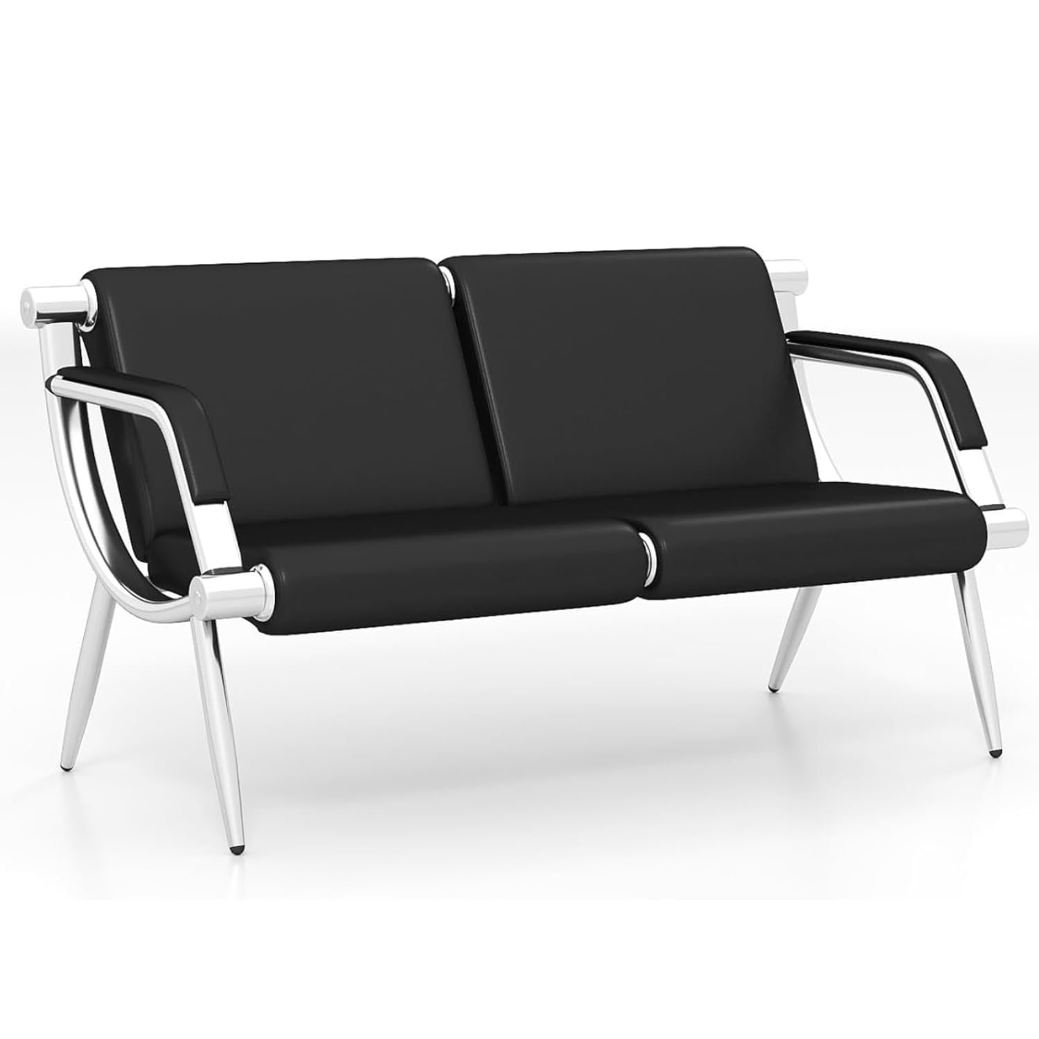 Waiting Room Bench with Armrest - Lobby Reception Chairs, PU Leather Office Guest Seating Furniture for Salon Airport Hospital Bank, Black