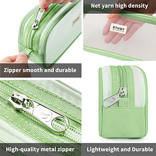 Image of Fancy Forest KALIDI Grid Mesh Pencil Case Pen Bag Clear Case Marker Pouch Multifonction Organizer Box Transparent case Makeup Bag Office College School Gift for adults Teen Girl Boy, Green
