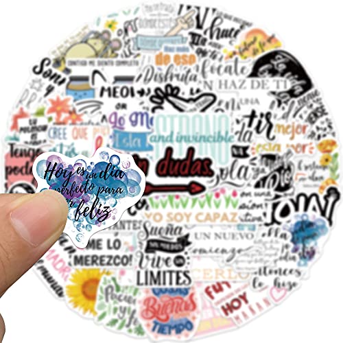 Spanish Motivational Aesthetic Stickers for Adults, 50PCS Spanish Inspirational Quote Waterproof Stickers for Water Bottles Laptop Journal Scrapbook, Teacher Positive Decals