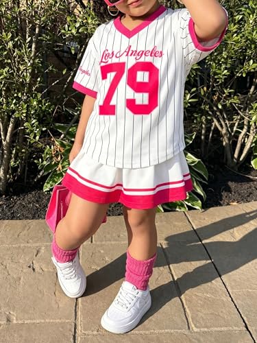 Image of LUKYCILD Baby Girls Summer Clothes Casual Clothing Suit Short Sleeve Striped T-Shirt +Pants