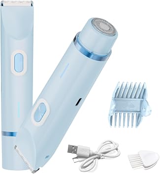 Bikini Trimmer for Women,2-in-1 Electric Razors for Womens with Painless Ceramic Blades,Waterproof Wet & Dry Use,Rechargeable Dual Head Electric Shaver for Pubic Legs Underarm Face Hairs& Body