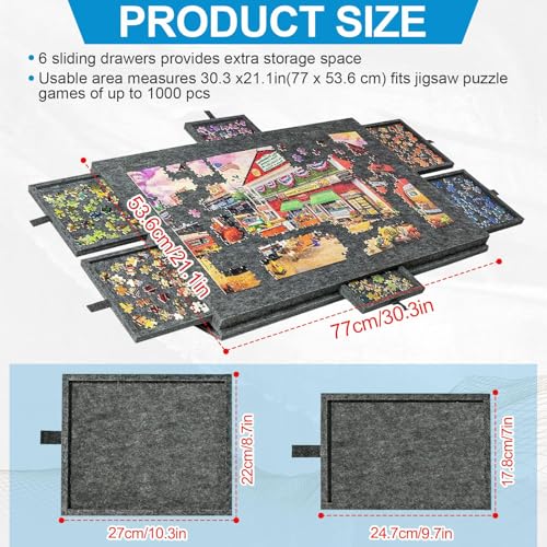 Tablero de rompecabezas inclinable con cajones, soporte y cubierta 2 en 1, fácil de mover y almacenar, perfecto para los amantes de los rompecabezas, 77 x 53,6 x 4,2 cm