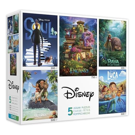 Ceaco - 5 in 1 Jigsaw Puzzle Multipack – Disney Movie Posters – Encanto, Moana, Luca, Soul & Raya and The Last Dragon - (2) 300 Piece, (2) 500 Piece, (1) 750 Piece Jigsaw Puzzles