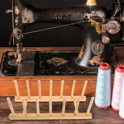 Image of NUOBESTY Wooden Thread Holder Sewing Spool Storage Rack Organizer for Embroidery Crochet Quilting Compact 11.81X4.72X4.33In Yarn Dispenser with Easy Assembly