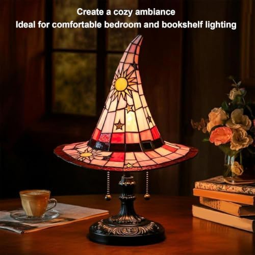 Stained Glass Witch Hat Lamp, Retro Resin Gothic Witch Hat Night Light - 2