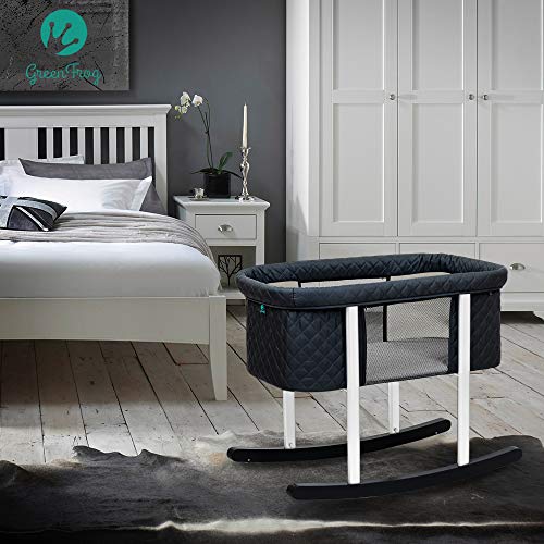 Green Frog Bassinet/Cradle | Gentle Rocking | Mesh Windows | Infant Safe Mattress | Hidden Wheels for Easy Movement | Washable | Lightweight and Transportable (Black (Diamond)) - Thumbnail 6