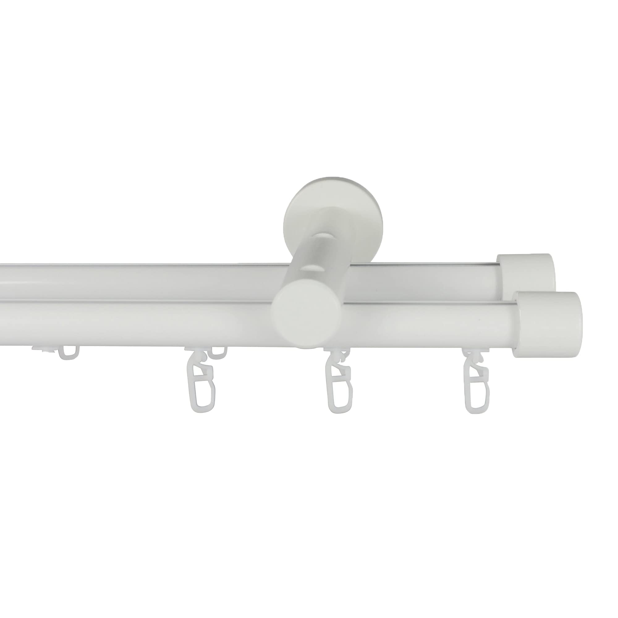 Garesa Gardinenstange Kea Ø 20mm, 2-läufig, Weiß I Aluminium Vorhangstange inkl. Gleiter I Endknopf Kappe I Für mittelschwere Vorhänge I 220cm