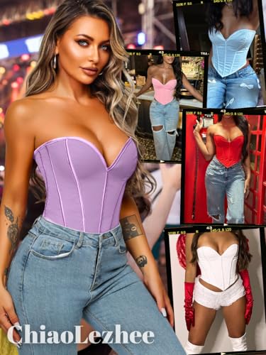 Image of ChiaoLezhee Heart Corset Top For Women, Sexy Concert Outfits Going Out, Strapless Crop Top, Overbust Bustier