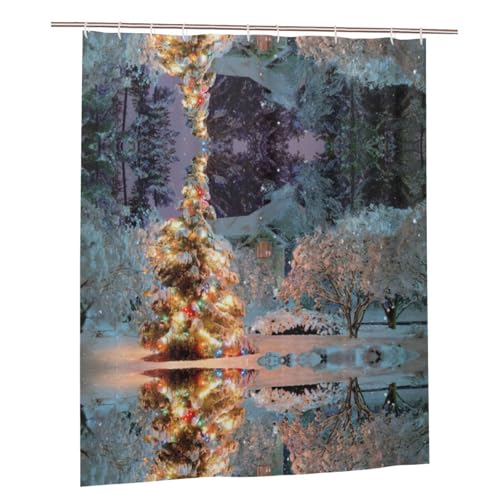 Pidgazdfgv Duschvorhang-Set mit Weihnachtsbaum-Schnee-Stoff, Badezimmer-Dekor-Haken, 152,4 x 183,9 cm, strapazierfähig, Geschenk