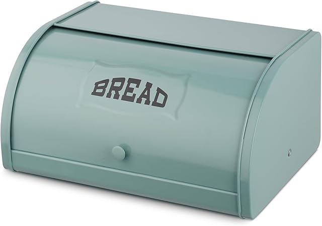 Hossejoy Metal Bread Box, Countertop Bread Storage, Bread Boxes with Roll Top Lid, Bread Bin Container Holder, Breadbox Holds for Your Kitchen Counter (Green)