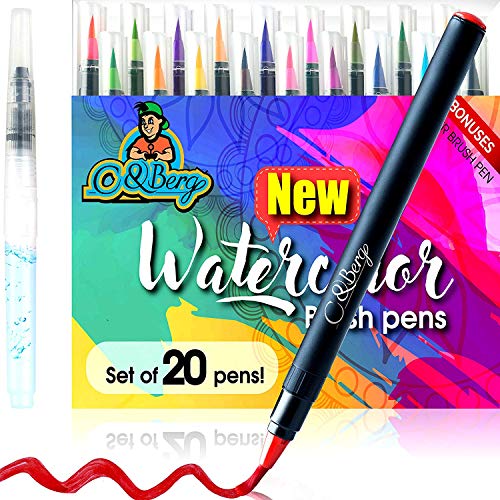 C&Berg 20 Watercolor Brush Pens Soft Flexible Tip