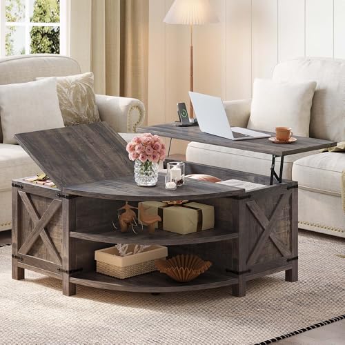 YITAHOME Farmhouse Lift Top Coffee Table with Storage, Wood Cured...