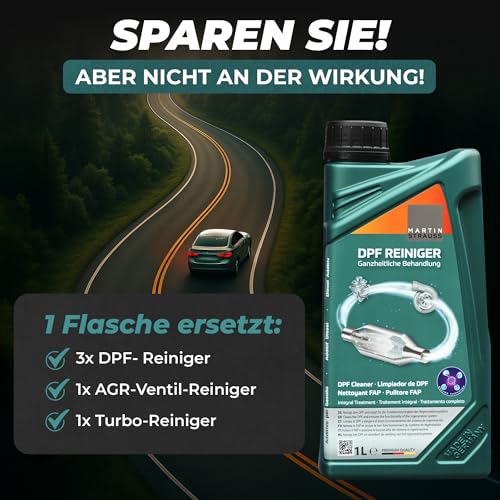 Martin Strauss® DPF Reiniger. Kur des Dieselpartikelfilters + Reinigung des AGR-Ventils und des Turboladers. 1 Liter, 3 Dosierungen