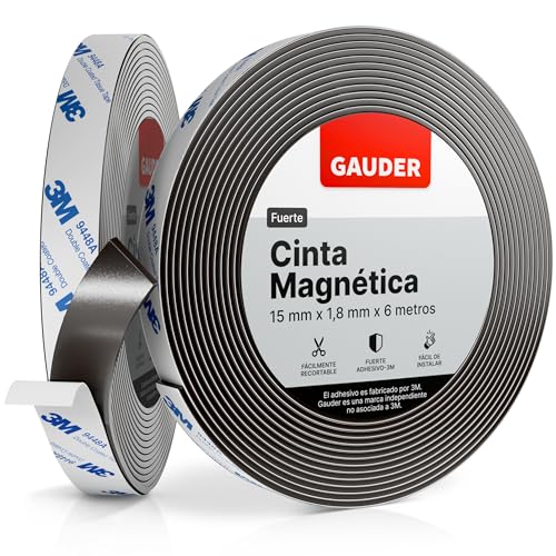 GAUDER Cinta Magnética Autoadhesiva Fuerte (30 mm x 6 m) | Tiras Magnéticas con Respaldo Adhesivo | Cinta Magnética