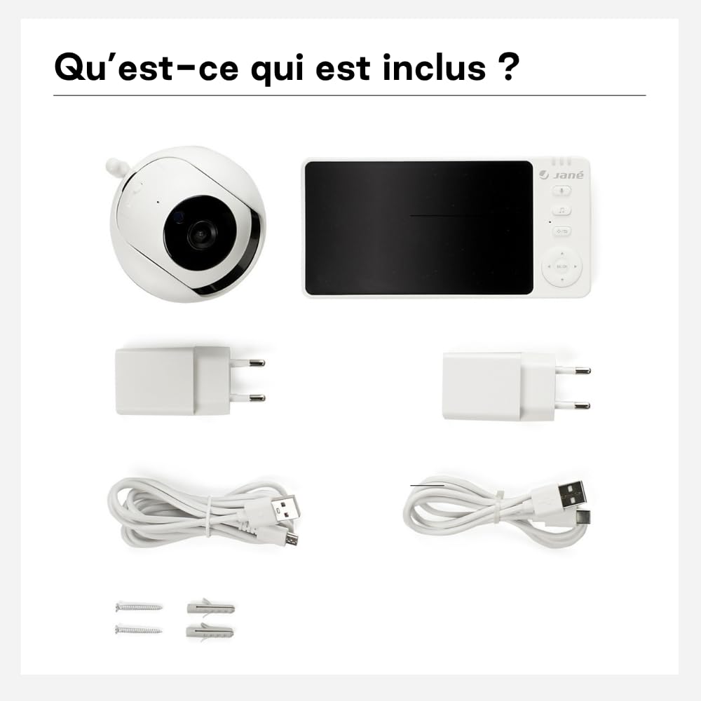 Jané Eye Pro Baby Monitor, Baby Monitor avec Caméra Rotative, Inclinaison Motorisée, Écran 5", Audio Bidirectionnel, Vision Nocturne, Longue Portée, avec Musique