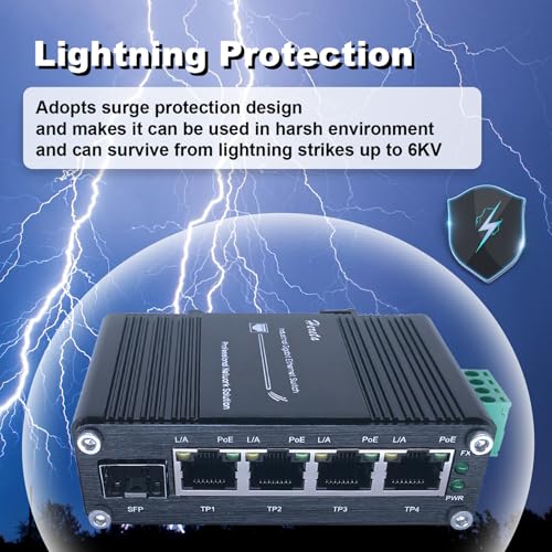 Image of Industrial 5-Port Gigabit PoE Switch, Hardened Gigabit Ethernet Switch with 1 Combo SFP Slot & 4 PoE+ Ports @120W | Plug & Play | Supports 12-48V DC Input, DIN-Rail / Wall Mount