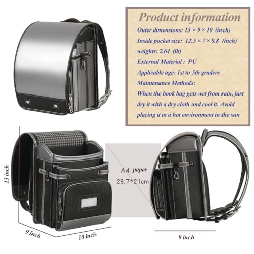 Star-Wind Randoseru Ransel backpack automatic Japanese school bag boys girls leather light weight Rain Cover(Silvery*Black)2