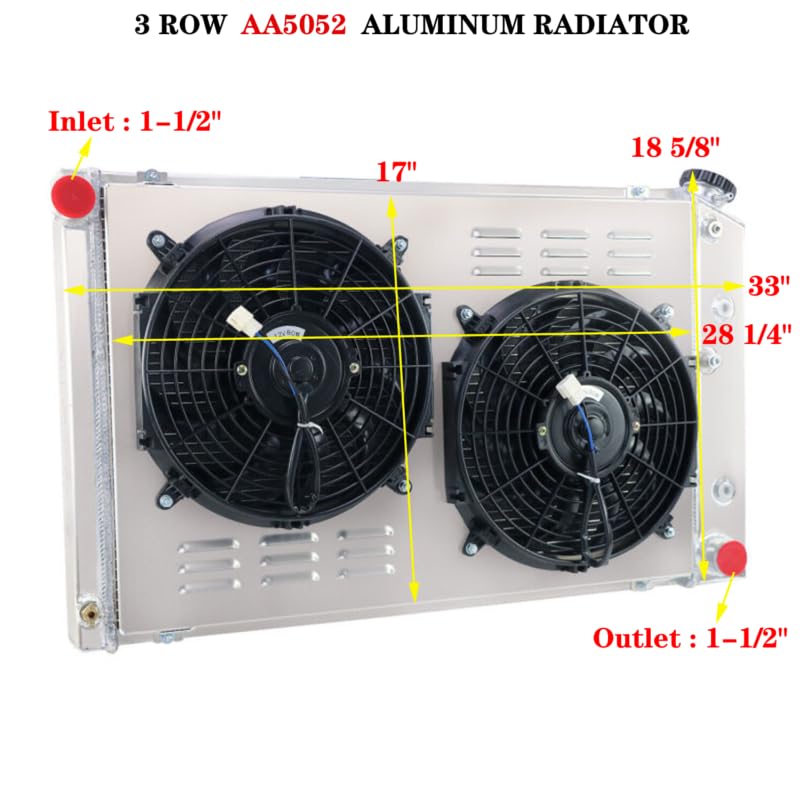 Miniatura 2 de ReadyCool Ventilador de aluminio de 3 filas para Chevy El Camino Monte Carlo 1968-1977, Pontiac GTO, 71-90 Chevy Caprice, 1973-1980 GMC CK Series