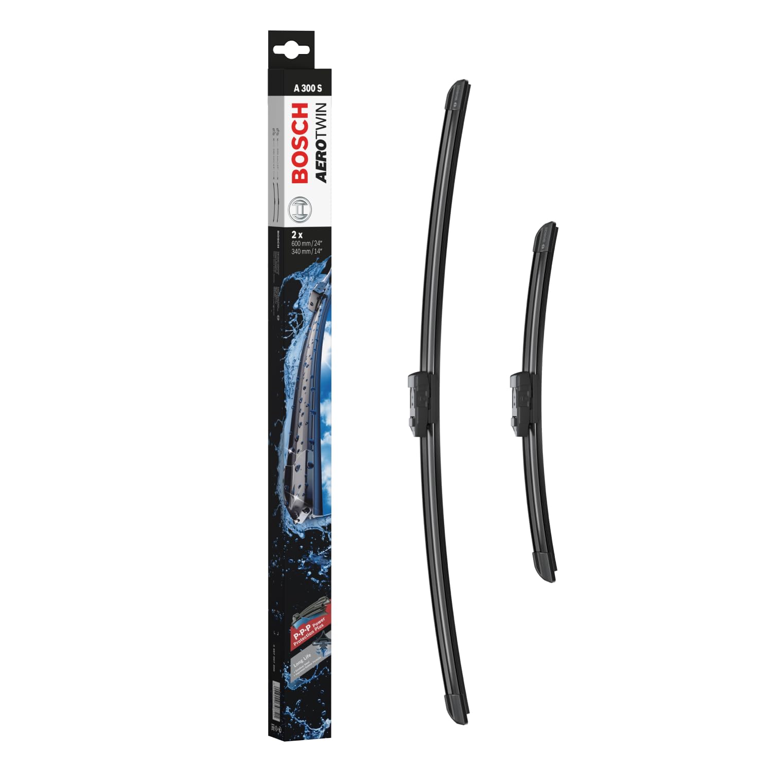 Bosch AeroTwin Front Windscreen Wiper Blade Flat 60/34cm A300S - Set of 2