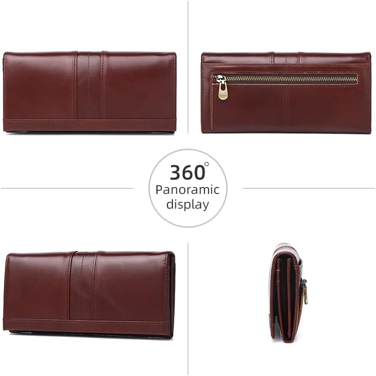 RFID Blocking Wallets for Women Leather Long Ladies Wallet Bifold Womens Wallet with Coin Pocket ID Window,Coffee - Image 2