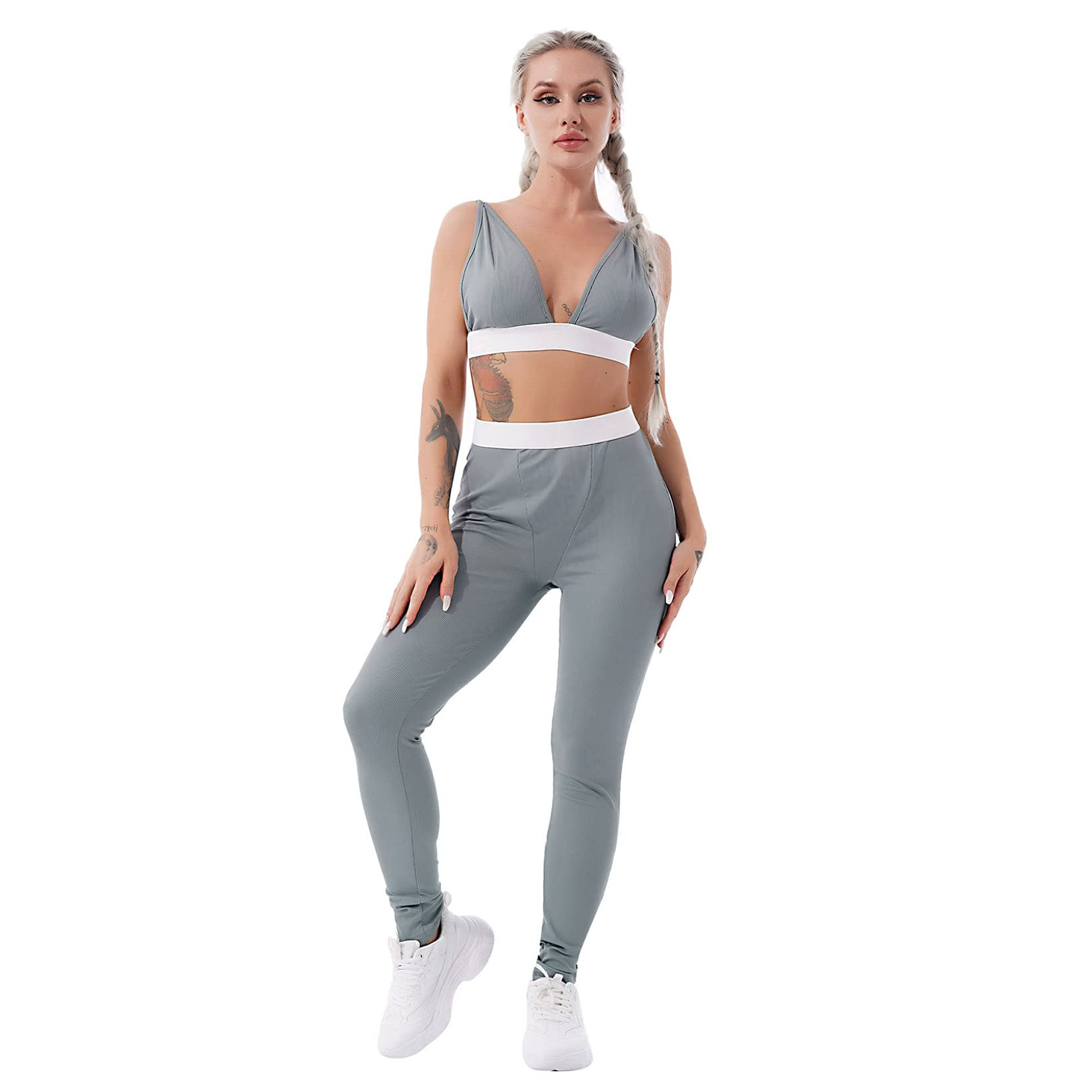 TTAO Womens Two Pieces Workout Tracksuit Adjustable Straps Sports Bra Top with Long Stretchy Pants Playwear Set