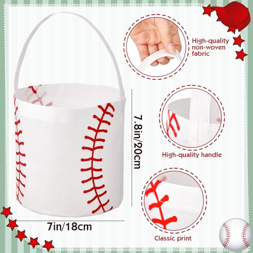Teenyyou 24 Pcs Baseball Easter Bucket with Handles Fabric Baseball Trick or Treat Ice Bulk Candy Bucket Easter Baskets Candy Gifts Tote Bag for Parties Sport